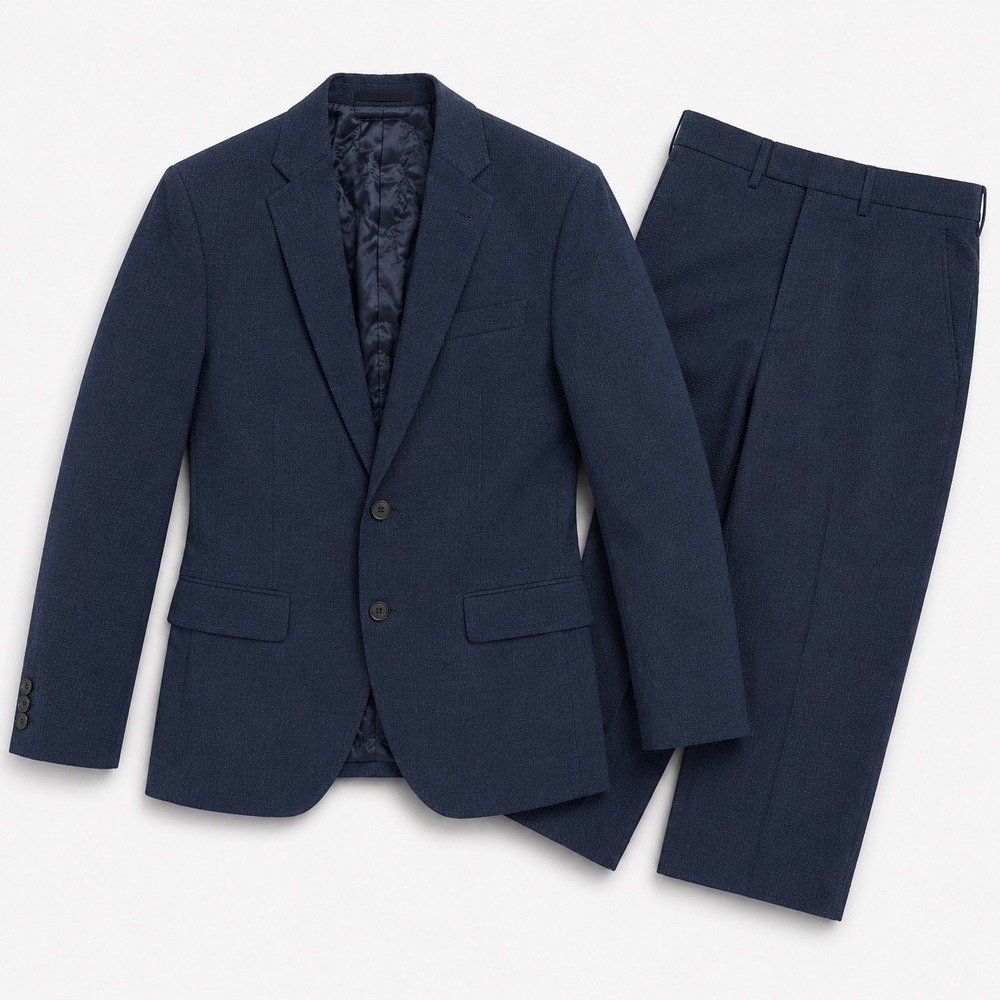 J.Crew Suit Seersucker 2-Piece Suit Mens Blazer 36R Pants 32x30 Ludlow Slim Navy